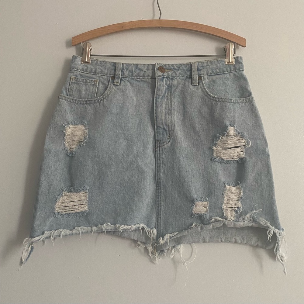 MP | D Women's SZ Med Light Wash Ragged Hem 5 Design Pocket Cotton Skirt